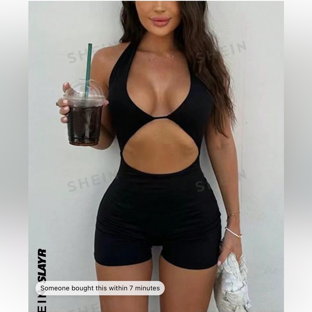 Women's Halter Neck Hollow Out Skinny Romper